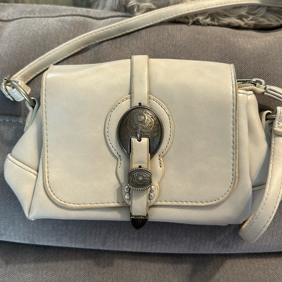 Handbags - Small but roomy ivory western inspired cross body buckle bag or shoulder purse